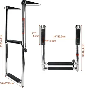YaeMarine 2 Step Telescoping Boat Ladder Stainless Swim Marine Ladder Telescoping Drop Ladder(7321S) - BK-0027-4