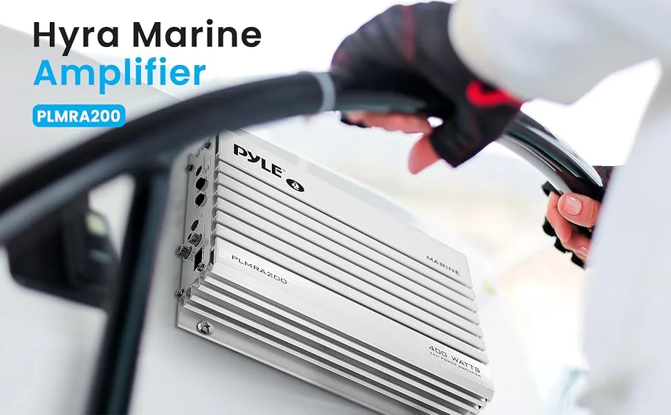 Pyle Hydra Marine Amplifier Upgraded Elite Series 400 Watt 2 Channel Bridgeable Audio Amplifier-Waterproof, Dual MOSFET Power Supply, GAIN Level Controls, RCA Stereo Input & LED Indicator (PLMRA200) - Pyle Hydra Marine Amplifier Upgraded Elite Series 400 Watt 2 Channel