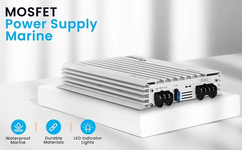 Pyle Hydra Marine Amplifier Upgraded Elite Series 400 Watt 2 Channel Bridgeable Audio Amplifier-Waterproof, Dual MOSFET Power Supply, GAIN Level Controls, RCA Stereo Input & LED Indicator (PLMRA200) - Pyle Hydra Marine Amplifier Upgraded Elite Series 400 Watt 2 Channel