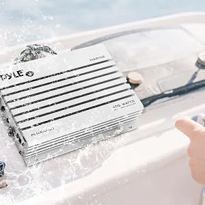 Pyle Hydra Marine Amplifier Upgraded Elite Series 400 Watt 2 Channel Bridgeable Audio Amplifier-Waterproof, Dual MOSFET Power Supply, GAIN Level Controls, RCA Stereo Input & LED Indicator (PLMRA200) - Pyle Hydra Marine Amplifier Upgraded Elite Series 400 Watt 2 Channel