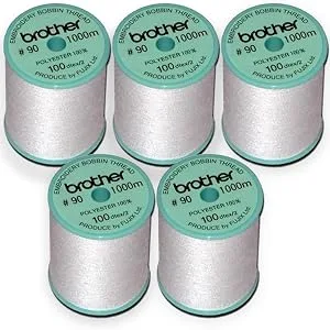 Brother 5 Pack EBTPE 90-Weight Embroidery Thread, White - product information 1