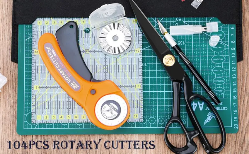 medoga 104Pcs Rotary Cutters, Rotary Cutter Set with Cutting Mat, Patchwork Ruler, Carving Knife, Rotary Cutter Kit for Sewing and Quilting - Rotary Cutters