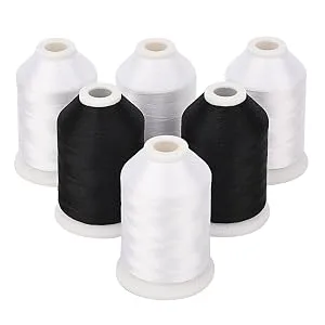 Simthread 60WT Sewing Embroidery Machine Thread Kit - 40 Colors 1100 Yards Spool for Brother Janome etc Sewing Embroidery Machines - white black bobbin fill thread for embroidery sewing machine