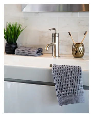 GILDEN TREE Waffle Towels Quick Dry Thin Bath Sheets 40x80 Oversized Extra Large for Adults for Bathroom, Modern Style (White) - modern style waffle bath towels on sink ready for guests