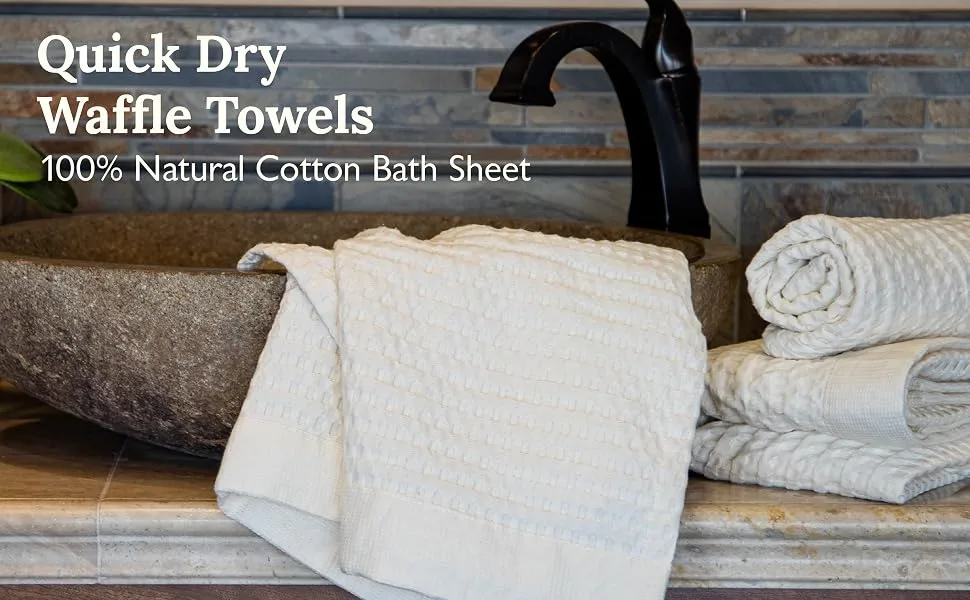 GILDEN TREE Waffle Towels Quick Dry Thin Bath Sheets 40x80 Oversized Extra Large for Adults for Bathroom, Modern Style (White) - Quick dry 100% natural cotton waffle bath sheets from Gilden Tree