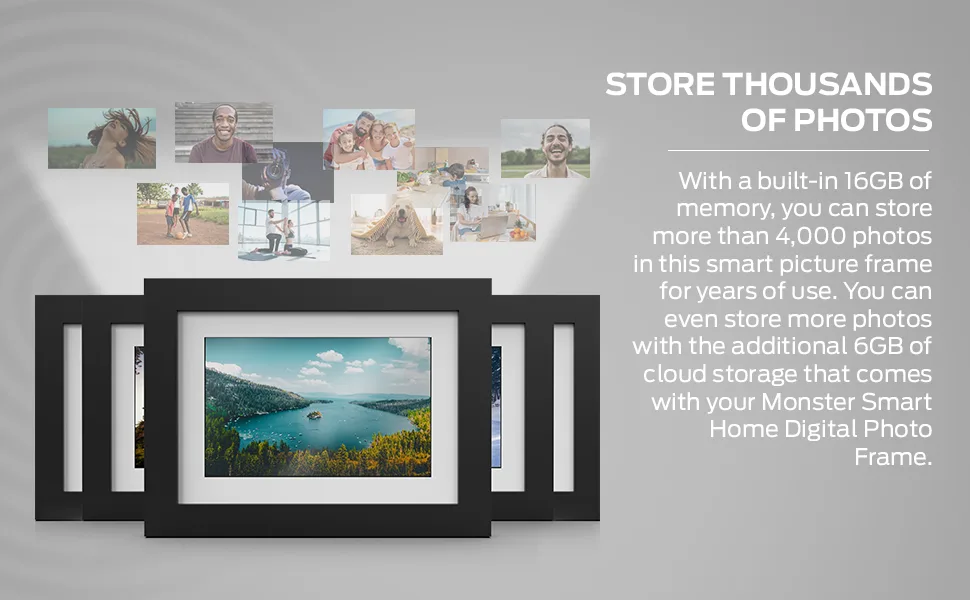 Monster Smart Home 16 GB Digital Photo Frame, High Definition 1280p Smart Picture Frame- 8 inch - connected copy couples cuadro d8gital dad dakboard dark decor def del depict design desktop device