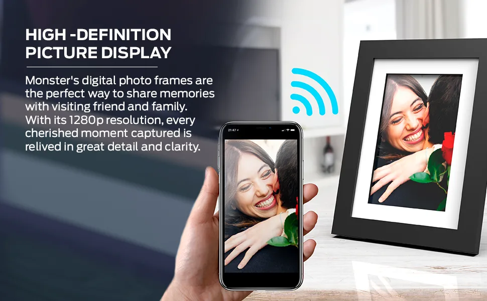 Monster Smart Home 16 GB Digital Photo Frame, High Definition 1280p Smart Picture Frame- 8 inch - improvement in inch instantly interiores ipad iphone ips items ix-star jeemak kids know kodak