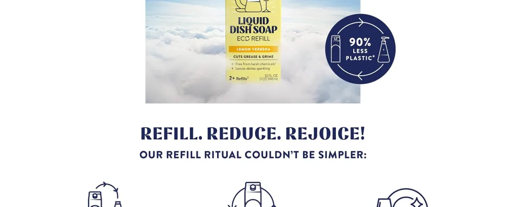 Cleancult Dish Soap Liquid Refills (32oz, 3 Pack) - Dish Soap that Cuts Grease & Grime - Free of Harsh Chemicals - Paper Based Eco Refill, Uses 90% Less Plastic - Lemongrass - Refill. Reduce. Rejoice!