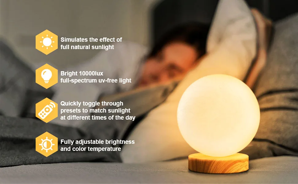 10000 LUX Day Light Therapy Lamp, 3D Printed Light Therapy Happy Lamp with Remote Control, Night Light with 4 Brightness,Timer and 3 Color Temperatures for Creative Home Decor & Gift(Golden Base) Base-Golden - happy light