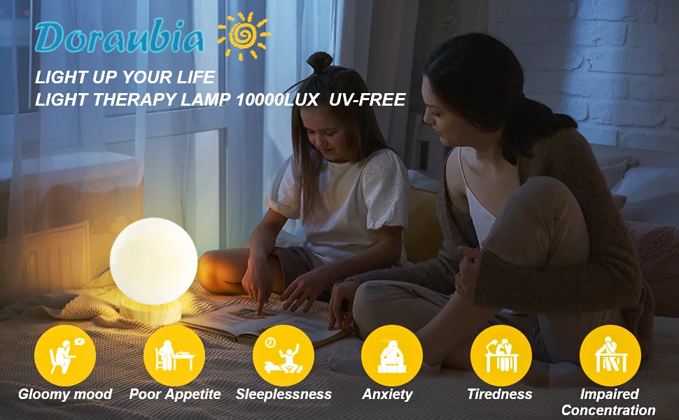 10000 LUX Day Light Therapy Lamp, 3D Printed Light Therapy Happy Lamp with Remote Control, Night Light with 4 Brightness,Timer and 3 Color Temperatures for Creative Home Decor & Gift(Golden Base) Base-Golden - sad light