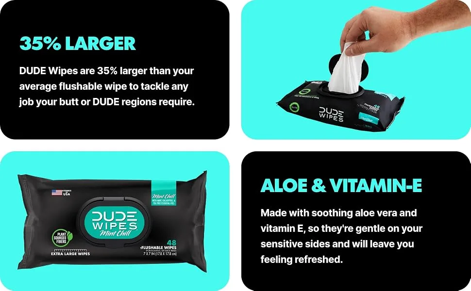 DUDE Wipes Flushable Wipes - 8 Pack, 400 Wipes - Mint Chill Extra-Large Wet Wipes with Eucalyptus & Tea Tree Oil - Septic and Sewer Safe - image