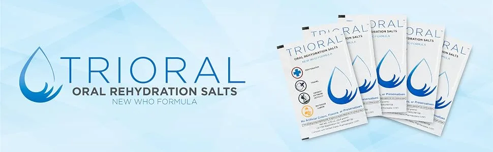 TRIORAL Rehydration Electrolyte Powder - WHO Hydration Supplement Salts Formula - Combat Dehydration from Workouts, Fluid Loss and Much More - 100 Drink Mix Packets - TRIORAL