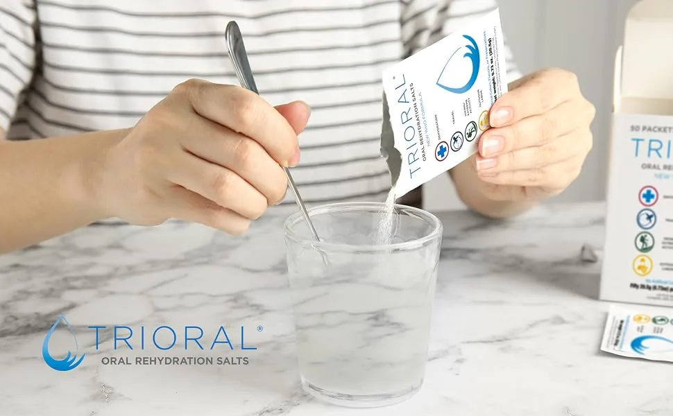 TRIORAL Rehydration Electrolyte Powder - WHO Hydration Supplement Salts Formula - Combat Dehydration from Workouts, Fluid Loss and Much More - 100 Drink Mix Packets - trioral