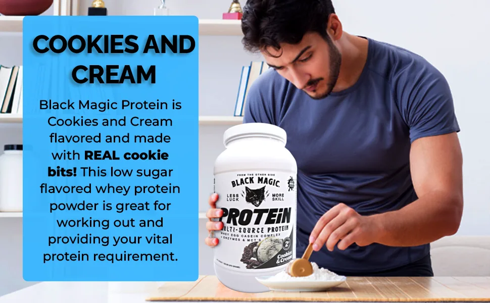 Black Magic Multi-Source Protein - Whey, Egg, and Casein Complex with Enzymes & MCT Powder - Pre Workout and Post Workout - Cookies and Cream Protein Powder - 24g Protein - 2 LB with Bonus Key Chain - MODULE 5