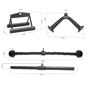 BalanceFrom Tricep Press Down Cable Attachment, LAT Pulldown Attachment, Weight Machine Accessories, V Handle with Rotation, Tricep Rope, Rotating Bar, V-Shaped Bar B. 4 Pieces, Black - product information 2