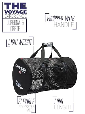 Cressi Strong Foldable Mesh Duffle Bag for Scuba Diving, Snorkeling Equipment - Crete: Designed in Italy Black/Yellow - accessories for scuba divers; best scuba diving equipment; best scuba diving gear