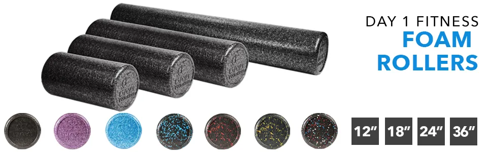 Day 1 Fitness High-Density Round Foam Rollers - 4 Size and 8 Color Options - Massage Rollers for Stretching, Deep Tissue and Myofascial Release Solid Blue 36-Inch - Detail 2