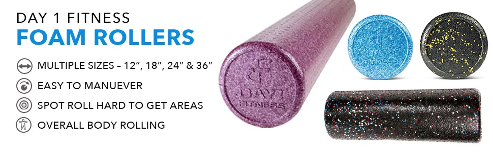 Day 1 Fitness High-Density Round Foam Rollers - 4 Size and 8 Color Options - Massage Rollers for Stretching, Deep Tissue and Myofascial Release Solid Blue 36-Inch - Details