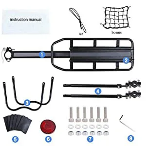 DIRZA Rear Bike Rack Bicycle Cargo Rack Quick Release Adjustable Alloy Bicycle Carrier 115 lbs Capacity Easy to Install Black - accoressy