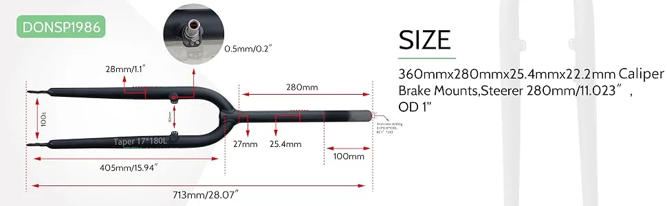 DONSP1986 Threaded Fork 700C OD 1" 25.4mm ID 22.2mm Fixed Bicycle MTB Road Cruiser Bike Fork - product information 3