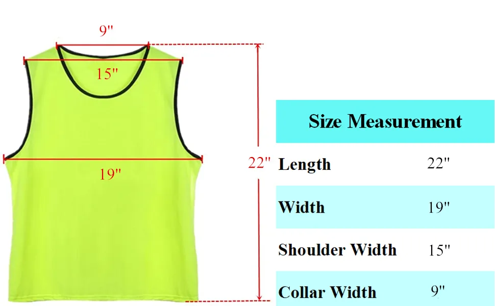 DreamHigh DH Soccer Sports Team Practice Pinnies Training Mesh Vests Youth -12 pcs Pack Sky Blue - size chart