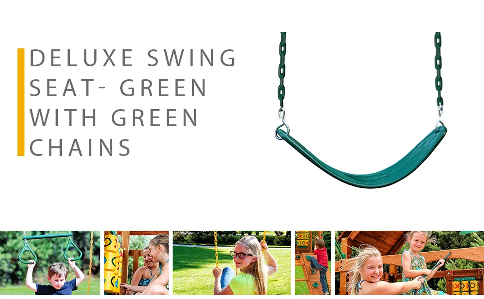 Gorilla Playsets 04-0002-G/G Extreme-Duty Swing Belt - Green with Green Chains - belt swing, replacement swing, swing for kids, swing seat, swing with chains, swing set swing, swing