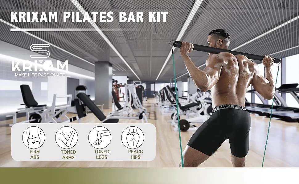 KRIXAM Pilates Bar Kit with Resistance Bands (150LBS), Resistance Bands Set with Bar, Portable Pilates Equipment for Workout Home Gym - pilates bar