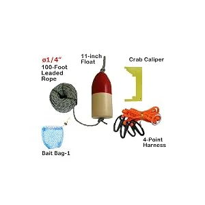 KUFA 1/4" Diameter x 100' Leaded Rope/(11" Float)/Harness/Clipper/Bait Bag Combo Red/White - CAQ-1