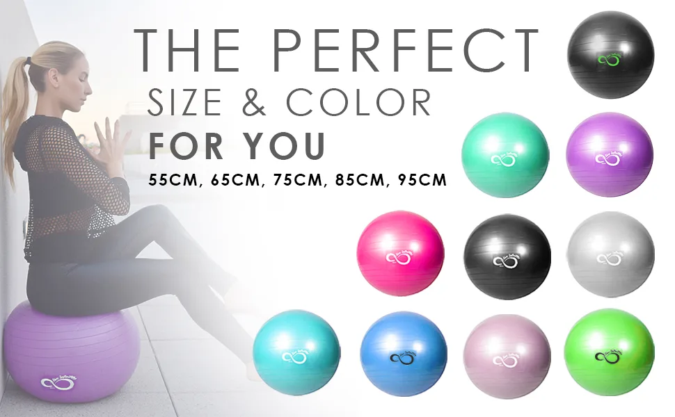 Live Infinitely Exercise Ball (55cm-95cm) Extra Thick Professional Grade Balance & Stability Ball- Anti Burst Tested Supports 2200lbs- Includes Hand Pump & Workout Guide Access Black 95 cm - exercise ball