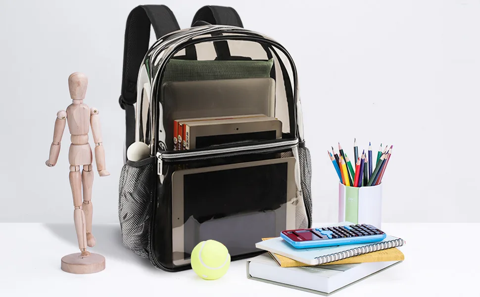 Neurora Clear Backpack Heavy Duty TPU Transparent Backpack for School,Sports,Work,Security Travel,College. Black - Clear backpack