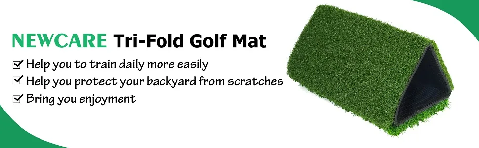 NEWCARE Golf Hitting Mat,3-in-1 Foldable Grass Mat- Practice Tri-Turf Chipping Swing Detection Aid Batting Mat Golf mat for Backyard,Portable Hitting Surfaces for Driving and Putting Golf Training Basic Tri-Turf Practice Training Mat - Golf Hitting Mat