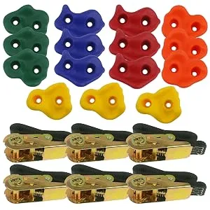 Ogrmar 15 Packs Ninja Tree Rock Climbing Holds Kits with 6 Ratchet Straps for Kids & Adults Outdoor Backyard Ninja Tree Warrior Obstacle Course Training - product information 2
