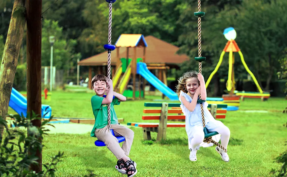 Climbing Rope with Platforms and Disc Swing Seat Set Playground Accessories Including Bonus Hanging Strap & Carabiner - product information 2
