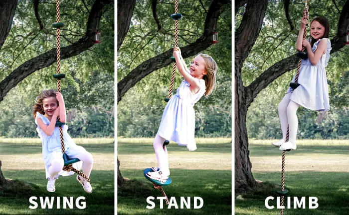 Climbing Rope with Platforms and Disc Swing Seat Set Playground Accessories Including Bonus Hanging Strap & Carabiner - product information 9
