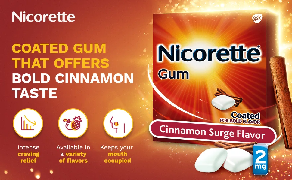 Quit Smoking Gum by Nicorette - Coated gum that offers bold cinnamon taste