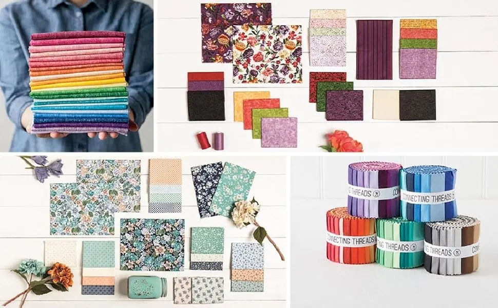 Connecting Threads Print Collection Precut 100% Cotton Quilting Fabric Bundle Fat Quarter (Hello Daisy) - Different colors and patterns of 100% cotton precut fabric fabric pieces and bundles