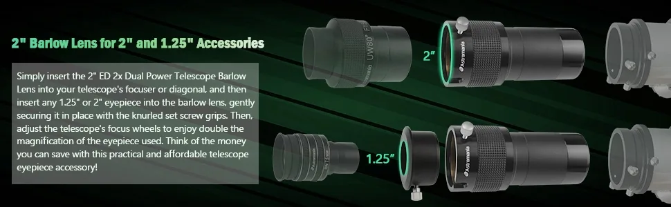 Astromania 2" ED 2X Dual Power Telescope Barlow Lens for Telescopes 2" ED 2x High-quality Dual Power - product information 8