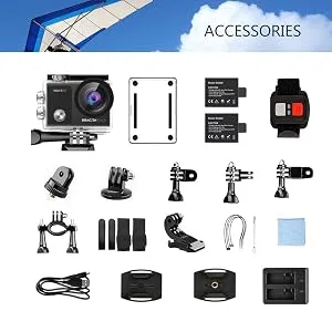 Dragon Touch 4K Underwater HD Action Camera, Vision 3 Pro Touch Screen 20MP 100FT Waterproof Video Camera Adjustable View Angle WiFi Sports Camcorder with Remote Control Helmet Accessories Black - helmet camera