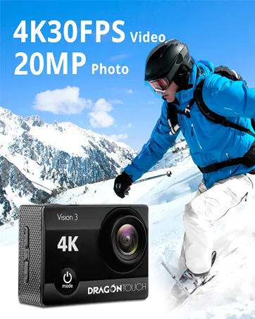 Dragon Touch 4K Underwater HD Action Camera, Vision 3 Pro Touch Screen 20MP 100FT Waterproof Video Camera Adjustable View Angle WiFi Sports Camcorder with Remote Control Helmet Accessories Black - product information 17