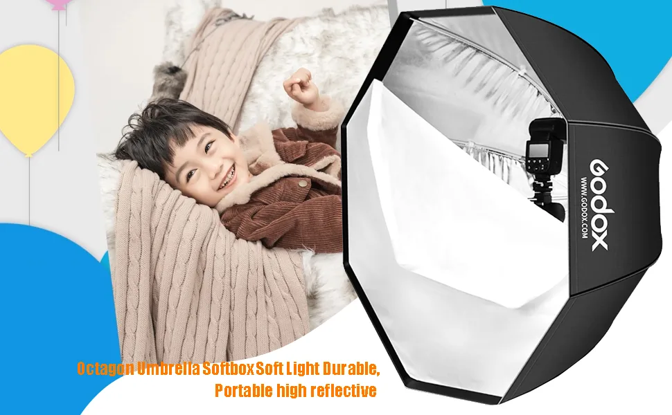 Godox Portable 120cm/47.2" Umbrella Octagon Softbox Reflector with Carrying Bag for Studio Photo Flash Speedlight - 970x600