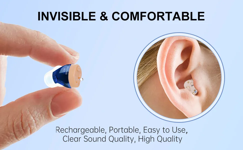 IncenSonic Advanced Digital Rechargeable Hearing Aids for Seniors Adults with Noise Cancelling, Mini ITC Hearing Devices with Charging Case, White, Pair - Easy to use