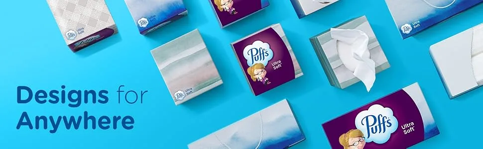 Puffs Ultra Soft Non-Lotion Facial Tissues, 24 Cubes, 56 Tissues Per Box - Designs for Anywhere