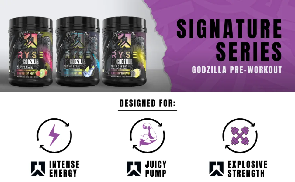 Ryse Signature Series Godzilla Pre Workout | Pump, Energy, Strength, and Focus | Citrulline, Beta-Alanine, Caffeine | 40 Servings (BlackBerry Lemonade) - Ryse Godzilla Pre