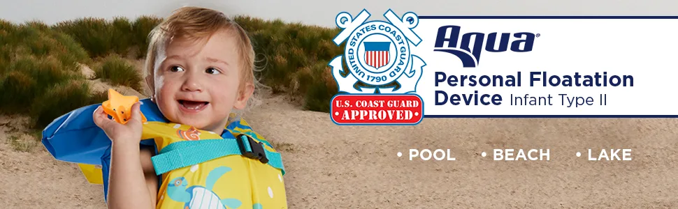 Aqua US Coast Guard-Approved Life Jacket, PFD with Comfortable Flex-Form-Fit Design, Infants/Kids/Youth Seafoam Blue  Infant - Aqua Personal Floatation Device
