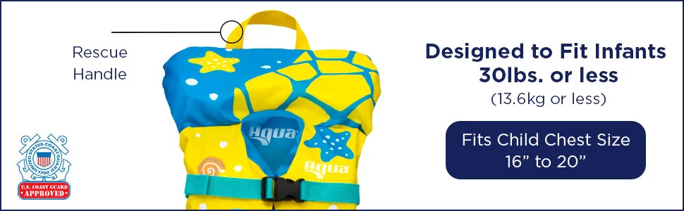Aqua US Coast Guard-Approved Life Jacket, PFD with Comfortable Flex-Form-Fit Design, Infants/Kids/Youth Seafoam Blue  Infant - Designed to Fit Infants 30lbs. or less
