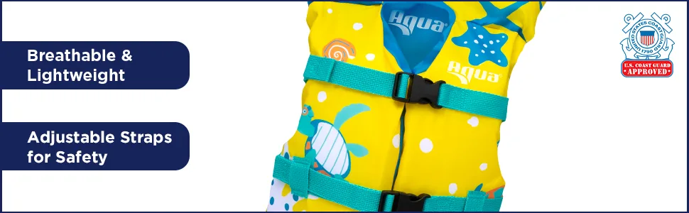 Aqua US Coast Guard-Approved Life Jacket, PFD with Comfortable Flex-Form-Fit Design, Infants/Kids/Youth Seafoam Blue  Infant - Infant Life Vest Call Outs