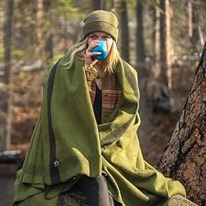 Arcturus Patterned Wool Blankets - 4.5lbs Warm, Heavy, Washable, Large | Great for Camping, Outdoors, Sporting Events, or Survival & Emergency Kits Sunset Peak - Arcturus Four Cedars Striped Wool Blanket