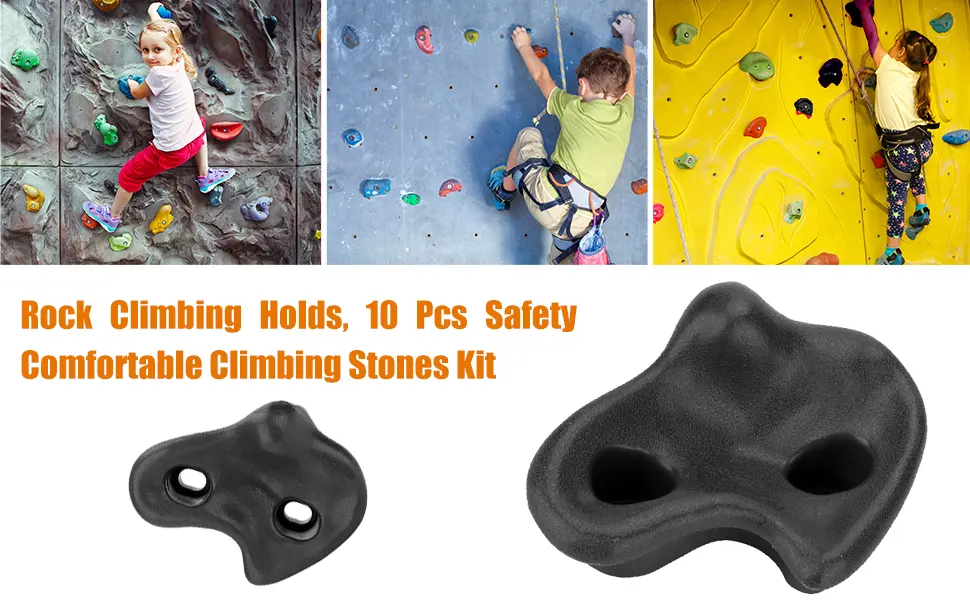 Dilwe Rock Climbing Holds, 10 Pcs Safety Comfortable Climbing Stones Kit with Hardware Fittings for Children Playground Black - Rock Climbing Holds