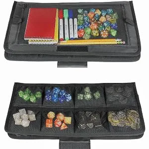 ENHANCE Tabletop Community DND Dice Case and Dice Rolling Tray - Dice Holder and Storage for up to 500 RPG Dice with Rugged Protective Design, Soft Interior, and Organizer Pockets (500 Dice Capacity) - Dice Vault Organizer with Dice and Game Accessory Pockets