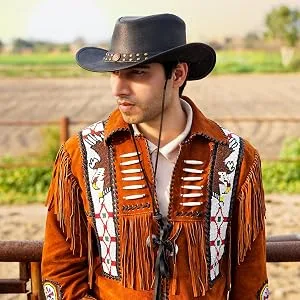 HADZAM Outback hat Shapeable into Leather Cowboy Hat Durable Leather Hats for Men | Western hat | Western Hats for Men X-Large Red - Black Leather Cowboy Hat